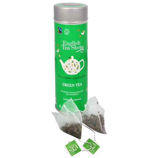 English Tea Shop Bio Zelený čaj 15 kusů bioodbouratelných pyramidek čaje v recyklovatelné plechové dóze 30 g