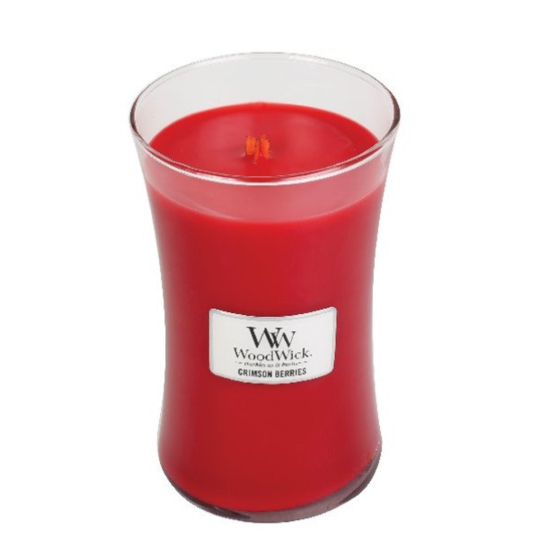 WoodWick Crimson Berries - Jeřabiny s kořením vonná svíčka s dřevěným knotem a víčkem sklo velká 609,5 g