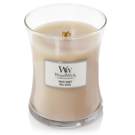 WoodWick White Honey - Bílý med vonná svíčka s dřevěným knotem a víčkem sklo střední 275 g