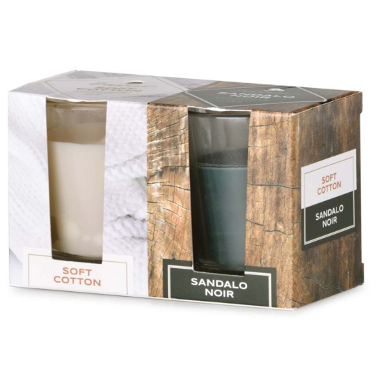 Emocio Soft Cotton & Sandalo Noir vonná svíčka sklo 52 x 65 mm 2 kusy v krabičce