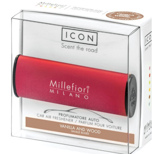 Millefiori Milano Icon Vanilla & Wood - Vanilka a Dřevo vůně do auta Classic červený voní až 2 měsíce 47 g