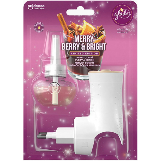 Glade Electric Scented Oil Merry Berry & Bright s vůní merlotu, lesních plodů a koření elektrický osvěžovač vzduchu strojek s tekutou náplní 20 ml