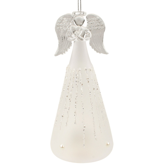 Anděl skleněný na postavení bílý 15 cm