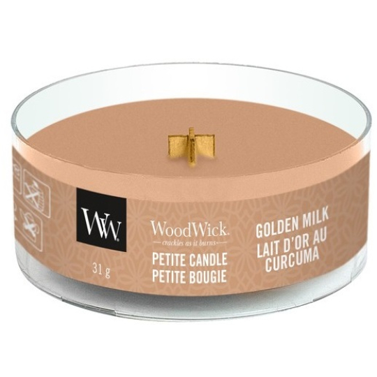 WoodWick Golden Milk - Zlaté mléko vonná svíčka s dřevěným knotem petite 31 g