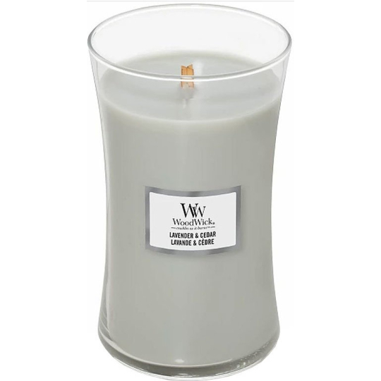 WoodWick Lavender & Cedar - Levandule a Cedr vonná svíčka s dřevěným knotem a víčkem sklo velká 609 g