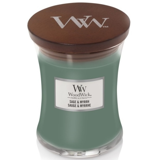 WoodWick Sage & Myrht - Šalvěj a myrha vonná svíčka s dřevěným knotem a víčkem sklo střední 275 g