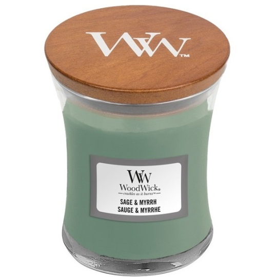 WoodWick Sage & Myrht - Šalvěj a myrha vonná svíčka s dřevěným knotem a víčkem sklo malá 85 g