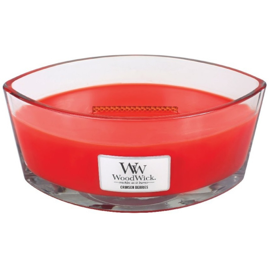 WoodWick Crimson Berries - Jeřabiny s kořením vonná svíčka s dřevěným širokým knotem a víčkem sklo loď 453 g
