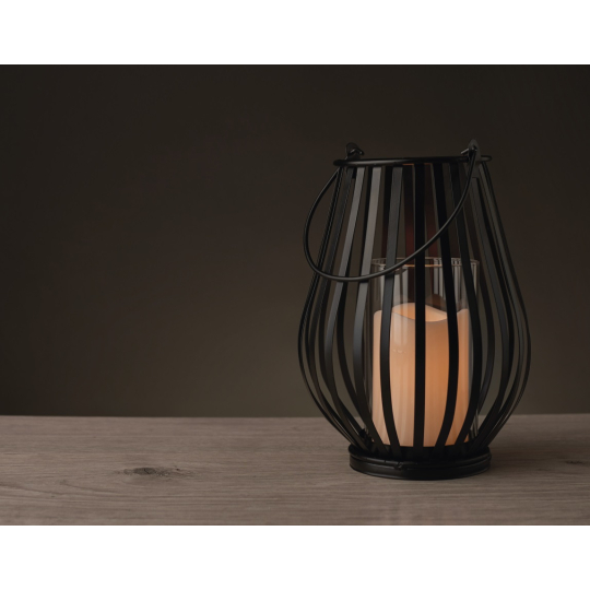 Lampa kovová se svíčkou LED teplá bílá + časovač 25 x 18 cm