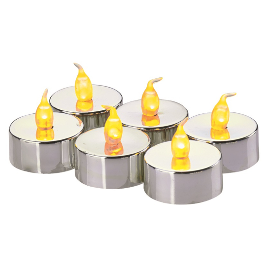 Emos Svíčky LED svítící jantarové, 3,8 cm, 6 kusů stříbrné