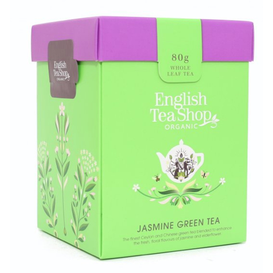English Tea Shop Bio Zelený čaj s Jasmínem a Bezinkou sypaný 80 g + dřevěná odměrka se sponou