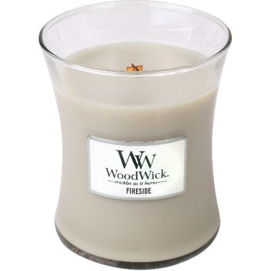 WoodWick Fireside - Oheň v krbu vonná svíčka s dřevěným knotem a víčkem sklo střední 275 g