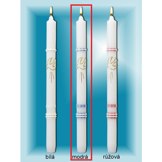 Lima Kostelní křestní svíčka modrá se zlatým zdobením č. 1001 25 x 360 mm 1 kus