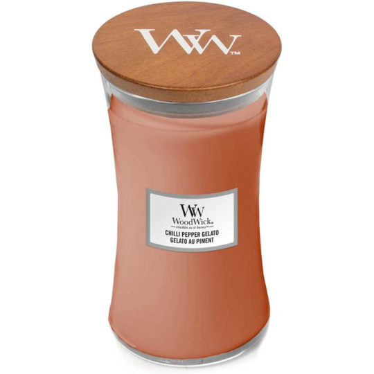 WoodWick Chilli Pepper Gelato - Zmrzlina s čili a pepřem vonná svíčka s dřevěným knotem a víčkem sklo velká 609 g