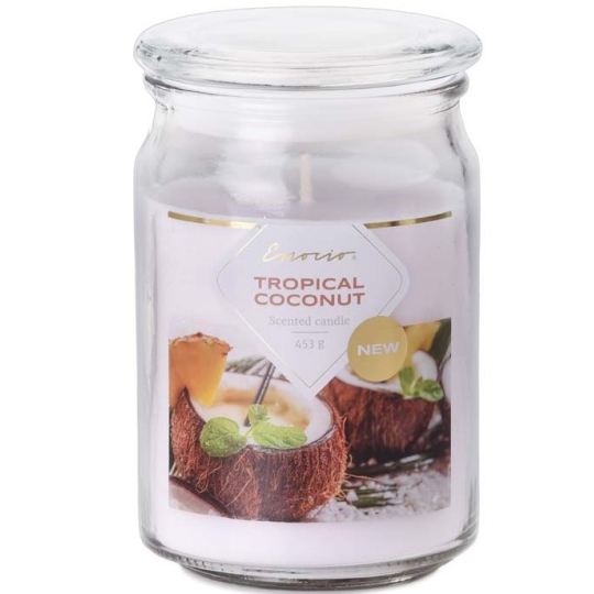 Emocio Tropical Coconut - Tropický kokos vonná svíčka sklo se skleněným víčkem 453 g 93 x 142 mm