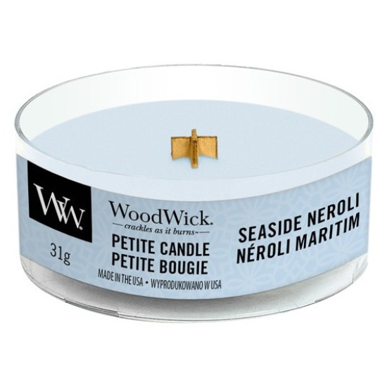WoodWick Seaside Neroli - Pobřežní neroli vonná svíčka s dřevěným knotem petite 31 g