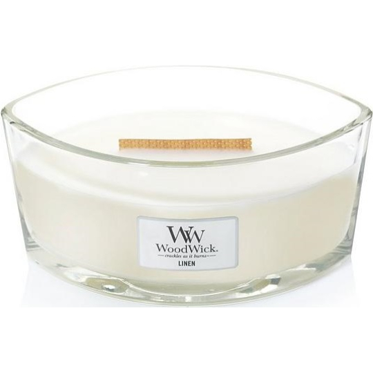 WoodWick Linen - Čistý len vonná svíčka s dřevěným širokým knotem a víčkem sklo loď 453 g