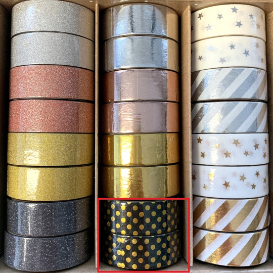 Ditipo Deco Glam páska dekorační Černá se zlatými puntíky 5 m x 15 mm