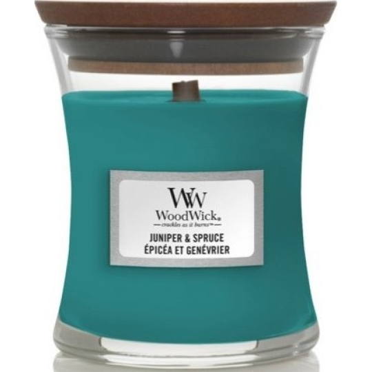 WoodWick Juniper & Spruce - Jalovec a smrk vonná svíčka s dřevěným knotem a víčkem sklo malá 85 g