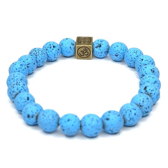 Lávový kámen jasně modrý náramek elastický z přírodního kamene, kulička 8 mm / 16 - 17 cm