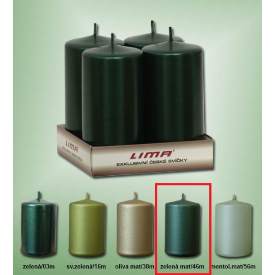 Lima Metal zelená matná svíčka válec 50 x 100 mm 4 kusy