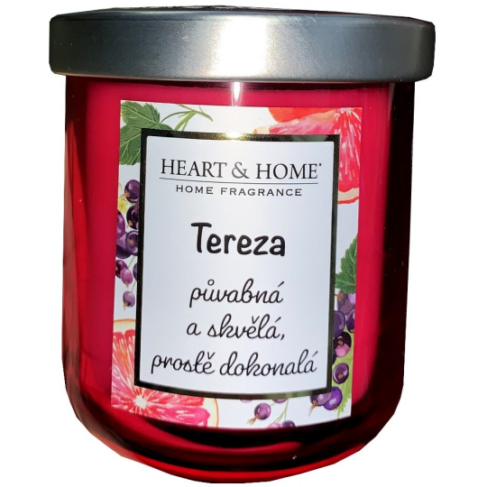 Heart & Home Svěží grep a černý rybíz sójová vonná svíčka se jménem Tereza 110 g