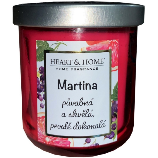 Heart & Home Svěží grep a černý rybíz sójová vonná svíčka se jménem Martina 110 g
