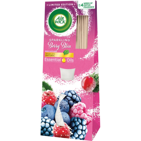 Air Wick Reed Diffuser Essential Oils Sparkling Berry Bliss - Vůně zimního ovoce vonné tyčinky osvěžovač vzduchu 33 ml