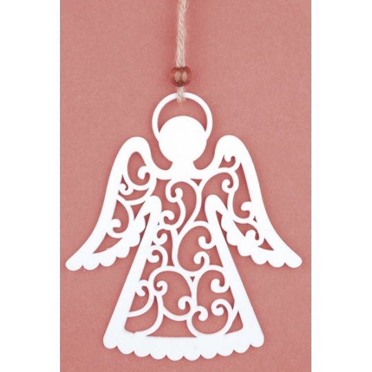 Anděl dřevěný s dekorem na zavěšení Bílý 12 cm 1 kus