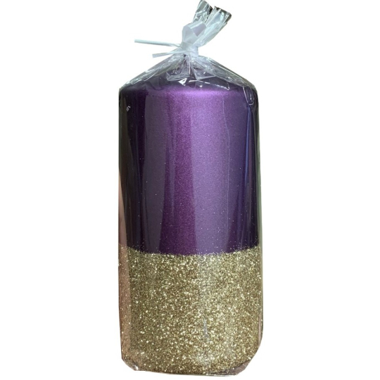 Emocio Perla s glitrem svíčka dvojbarevná fialová válec 60 x 120 mm