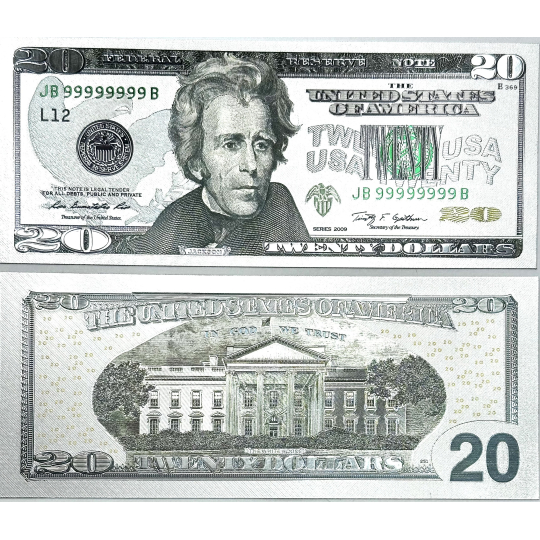 Talisman postříbřená dolarová bankovka 20 USD