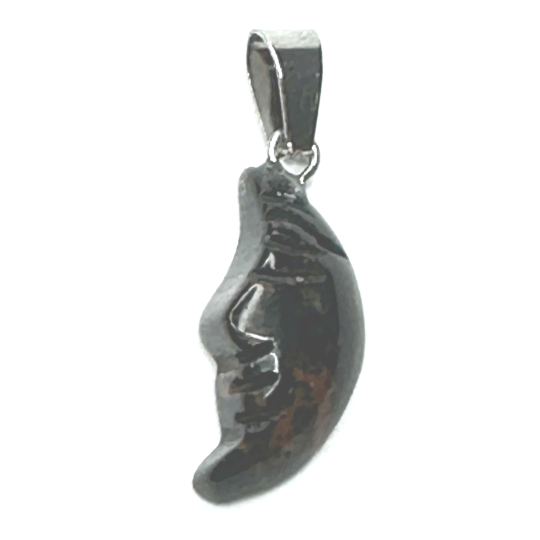 Obsidian Moka Měsíc přívěsek přírodní kámen, ručně broušená figurka 2,2 x 10 mm, kámen záchrany