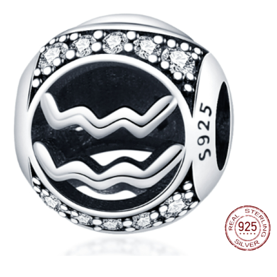 Charm Sterlingové stříbro 925 znamení zvěrokruhu Vodnář + zirkony, korálek na náramek