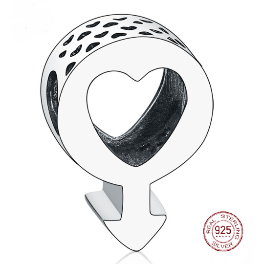Charm Sterlingové stříbro 925 Mužský symbol, srdce, korálek na náramek symbol