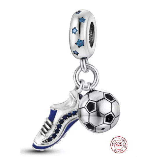 Charm Sterlingové stříbro 925 Fotbalové kouzlo, míč a kopačky 2v1, přívěsek na náramek sport