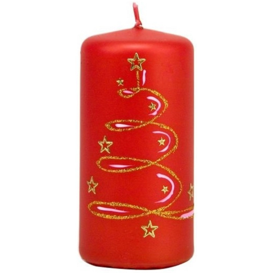 Adpal Stromeček zlatý s hvězdami svíčka červená válec 58 x 120 mm