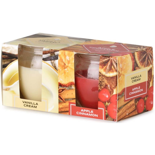 Emocio Vanilla Cream & Apple Cinnamon - Vanilkový krém a Jablko se skořicí vonná svíčka sklo 65 x 63 mm 2 kusy v krabičce