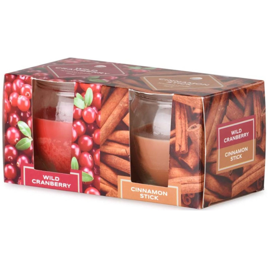 Emocio Wild Cranberry & Cinnamon Stick - Divoká brusinka a skořice vonná svíčka sklo 65 x 63 mm 2 kusy v krabičce
