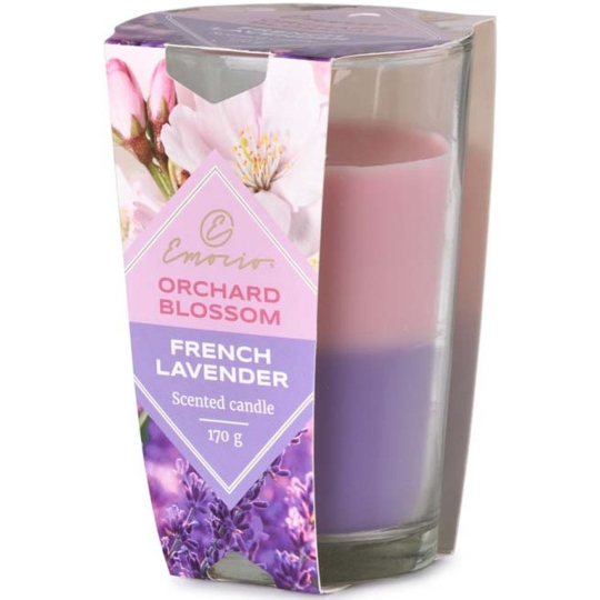 Emocio Orchard Blossom & French Lavender - Rozkvetlé květy a levandule dvoubarevná vonná svíčka sklo 76 x 118 mm 170 g