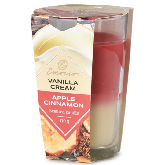 Emocio Vanilla Cream & Apple Cinnamon - Vanilkový krém a jablko se skořicí dvoubarevná vonná svíčka sklo 76 x 118 mm 170 g