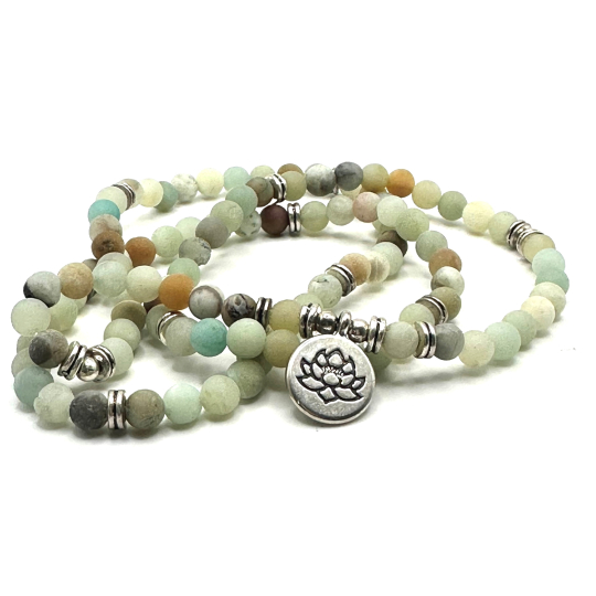 108 Mala Amazonit + Lotos náhrdelník meditační šperk, přírodní kámen, kulička 6 mm