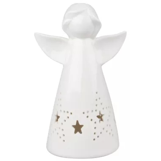 Anděl porcelánový s hvězdou s LED osvětlením 16 cm