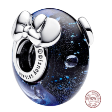 Charm Sterlingové stříbro 925 Disney Mickey Mouse a Minnie Mouse z modrého Murano skla, korálek na náramek film