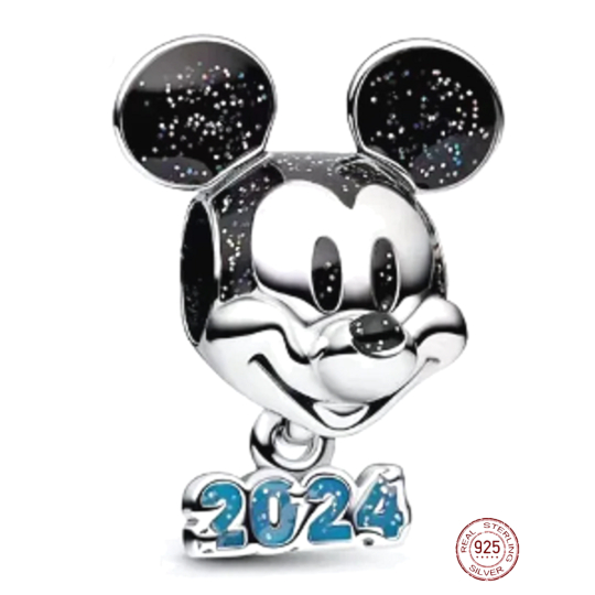 Charm Sterlingové stříbro 925 Disney výročí, šťastný rok 2024, korálek na náramek