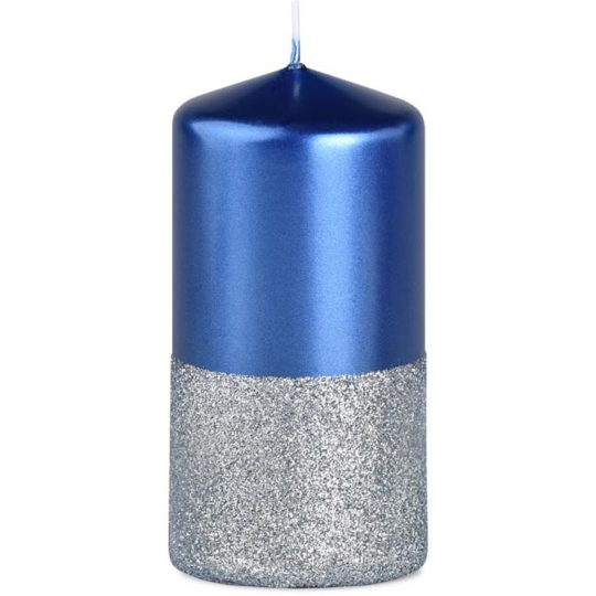 Lima Metal modrá s glitrem dvoubarevná svíčka válec 60 x 120 mm