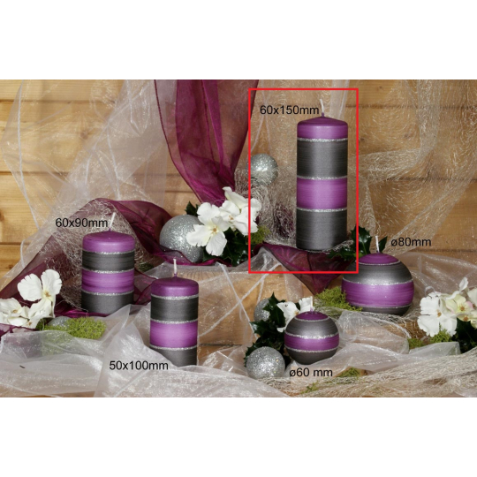 Lima Elegance Gray svíčka fialová válec 60 x 150 mm 1 kus