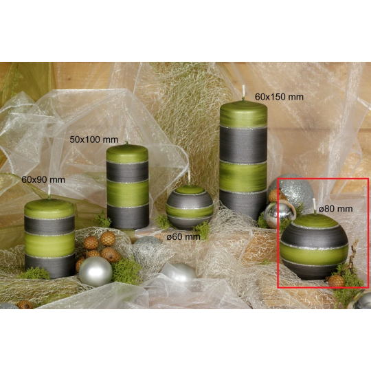 Lima Elegance Gray svíčka zelená koule průměr 80 mm 1 kus