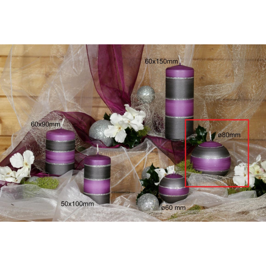 Lima Elegance Gray svíčka fialová koule průměr 80 mm 1 kus