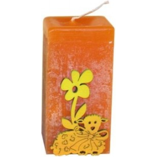 Admit Velikonoce vonná svíčka oranžová s dřevěnou aplikací hranol 10 x 4,5 cm 1 kus