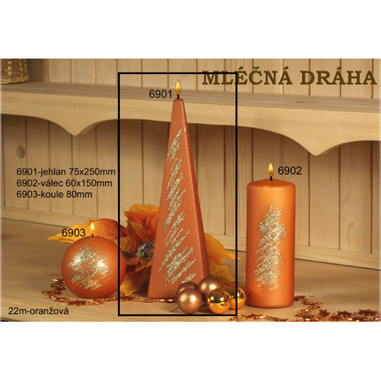 Lima Mléčná dráha svíčka oranžová jehlan 75 x 250 mm 1 kus